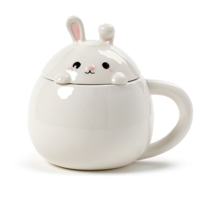 Rabbit Peeping Lid Ceramic Lidded Animal Mug
