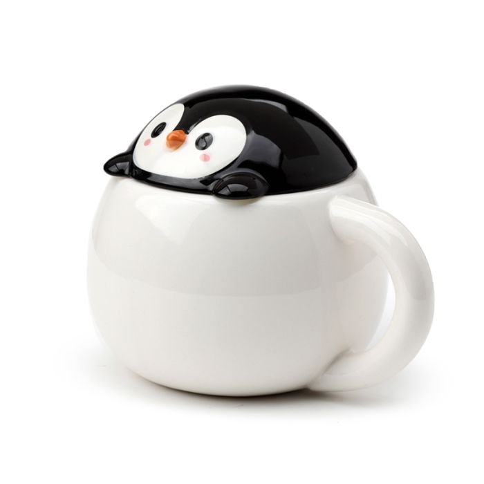 Huddle Penguin Peeping Lid Ceramic Lidded Animal Mug