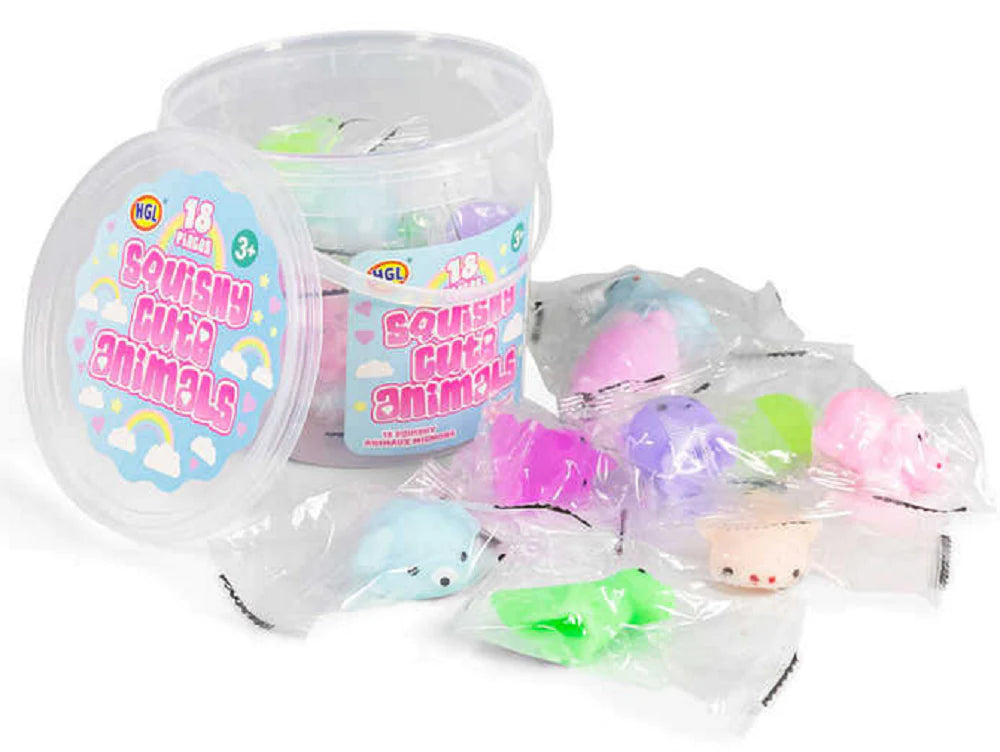 18 Piece Squishy Mochi Cute Animals In A Bucket