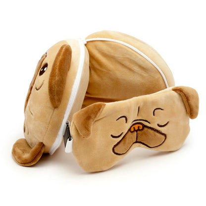 Relaxeazzz Mopps Pug Plush Travel Pillow & Eye Mask