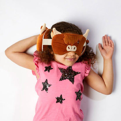 Relaxeazzz Highland Coo Cow Plush Travel Pillow & Eye Mask