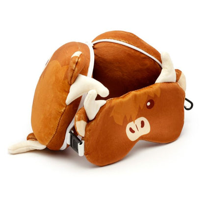 Relaxeazzz Highland Coo Cow Plush Travel Pillow & Eye Mask