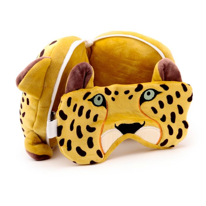 Relaxeazzz Leopard Plush Travel Pillow & Eye Mask