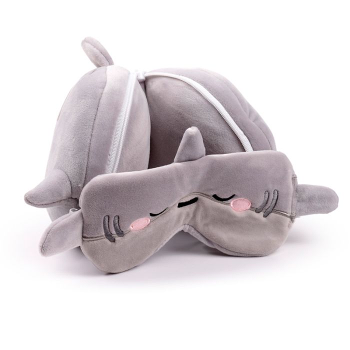 Relaxeazzz Adoramals Archie the Shark Plush Travel Pillow & Eye Mask