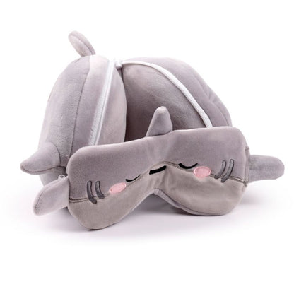 Relaxeazzz Adoramals Archie the Shark Plush Travel Pillow & Eye Mask