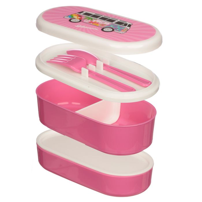Volkswagen VW T1 Camper Bus Summer Stacked Bento Lunch Box with Cutlery