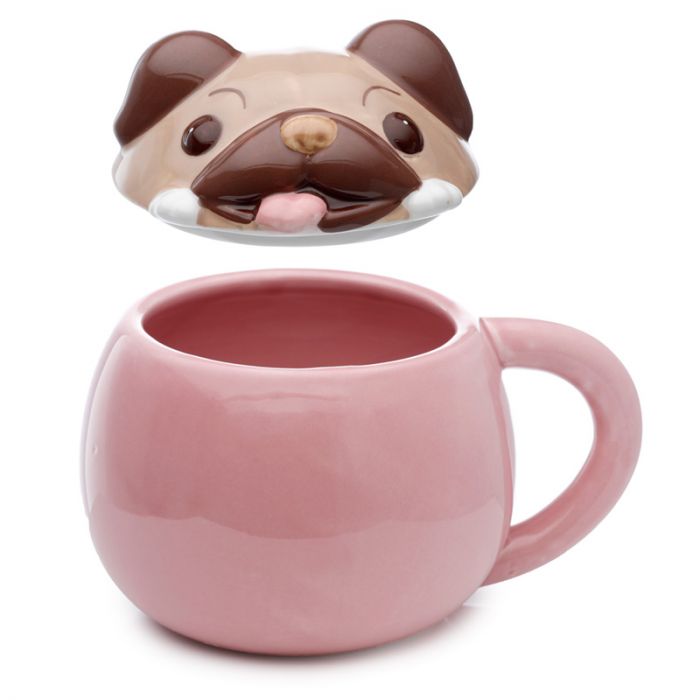 Mopps Pug Peeping Lid Ceramic Lidded Animal Mug