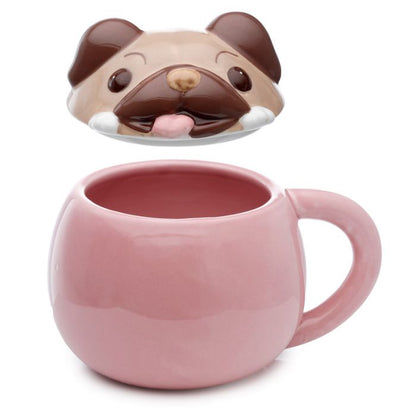 Mopps Pug Peeping Lid Ceramic Lidded Animal Mug