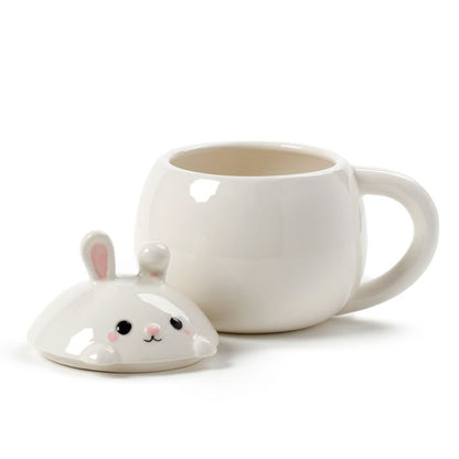 Rabbit Peeping Lid Ceramic Lidded Animal Mug