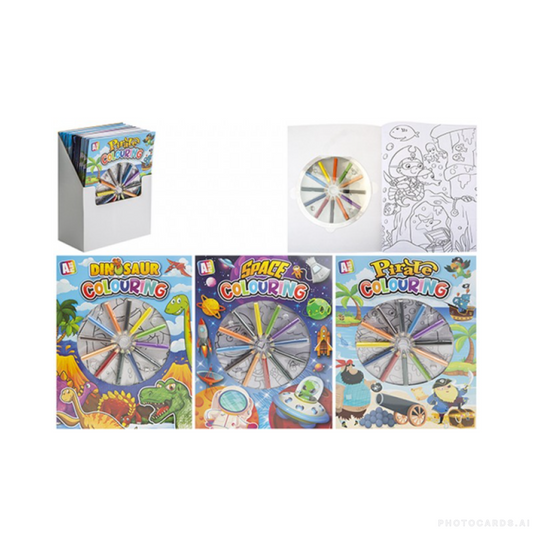Boys A4 Colouring Book With 12 Pencils 3 Assorted Designs