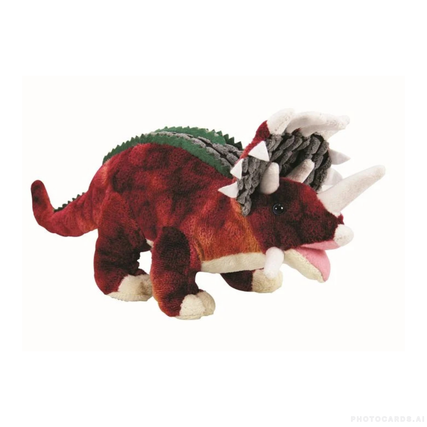 11" Red Triceratops Plush Dinosaur